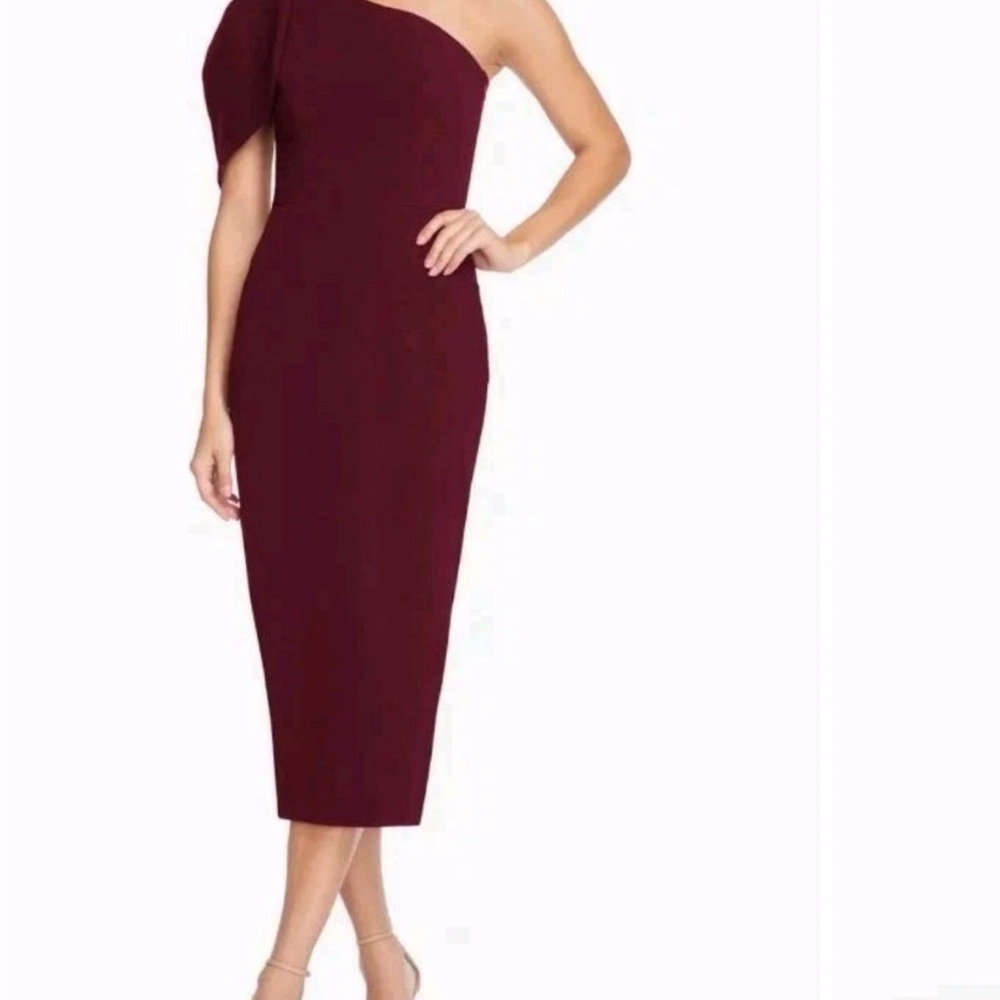 Dress the Population One-Shoulder Burgundy Midi Dress size medium
